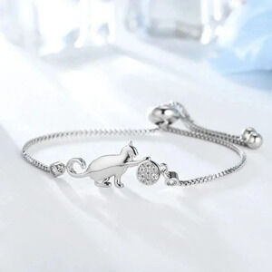 NEW 925 Sterling Silver Cat Tennis Bracelet